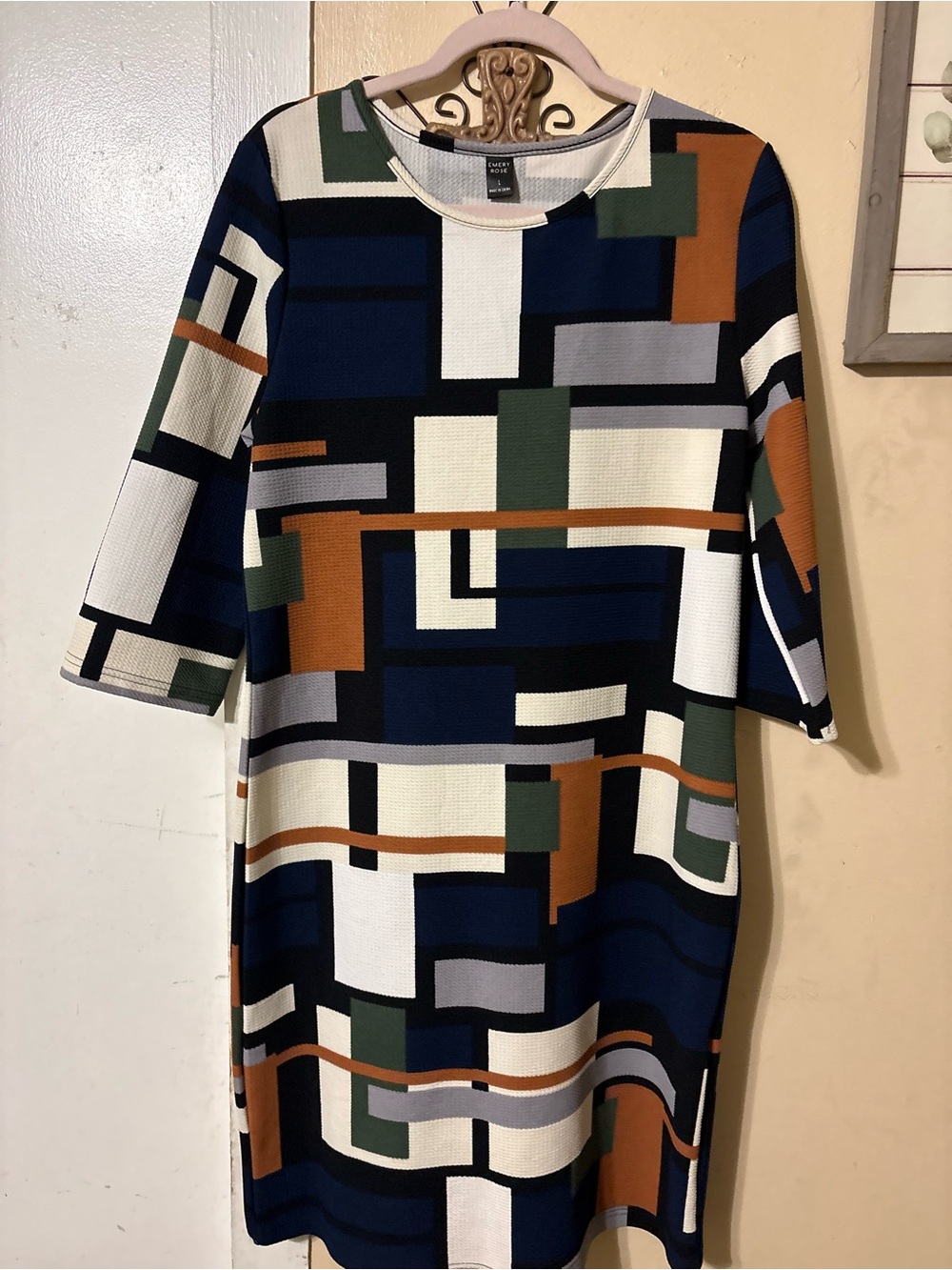 SHEIN Navy, White, Olive & Rust Geometric Midi Dress